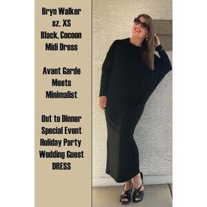 Bryn Walker XS Midi Cocoon Black Dress Avant Garde Minimalist Stretchy Knit